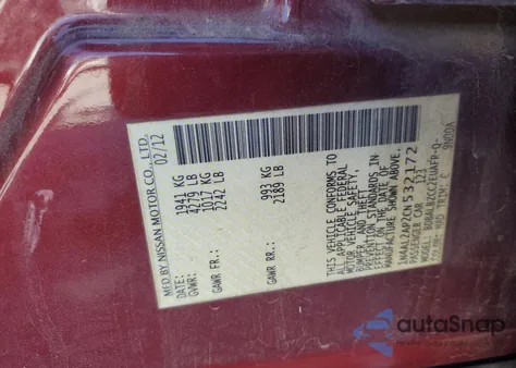 2012 Nissan Altima Base z USA, uszkodzony, nr VIN 1N4AL2AP2CN532172